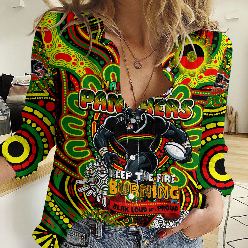 Custom NAIDOC Week 2024 Panthers Women Casual Shirt Mascot Rugby - Vibe Hoodie Shop