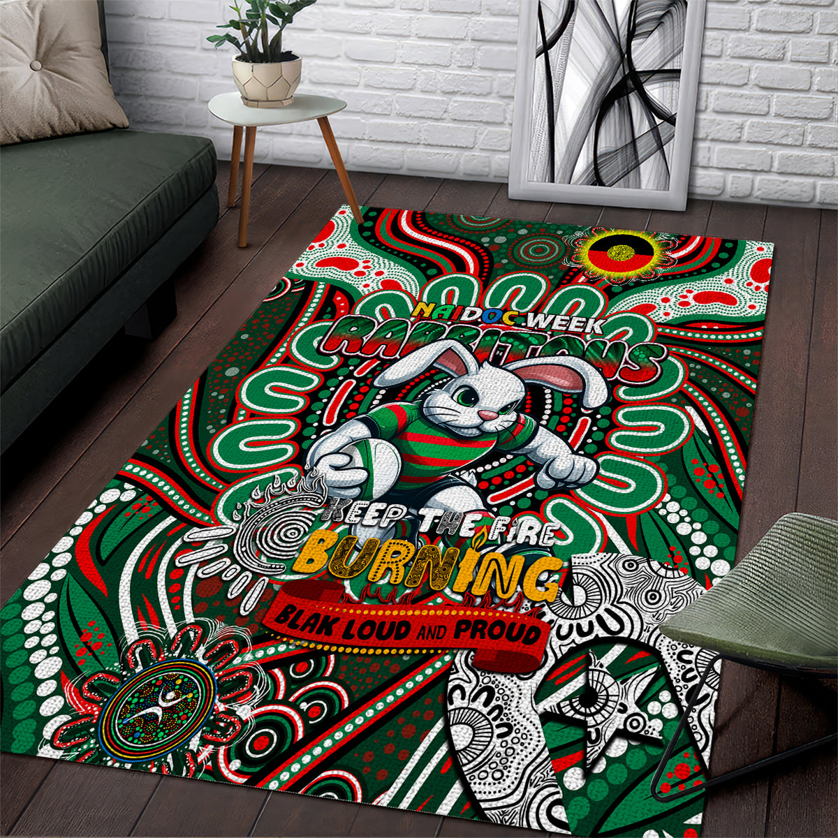 NAIDOC Week 2024 Rabbitohs Area Rug Mascot Rugby - Vibe Hoodie Shop