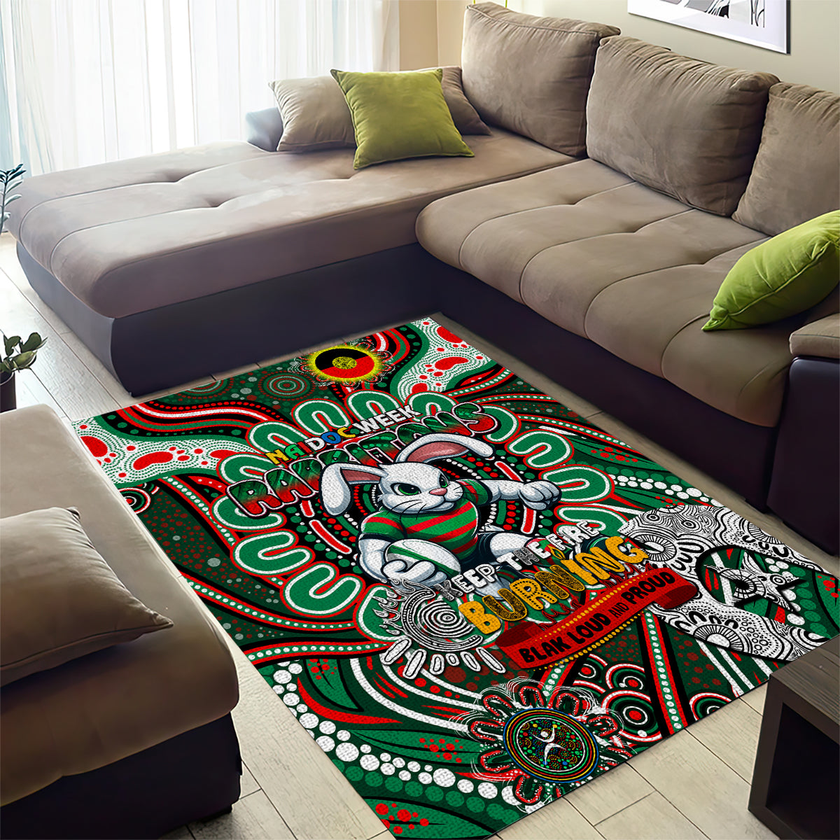 NAIDOC Week 2024 Rabbitohs Area Rug Mascot Rugby - Vibe Hoodie Shop