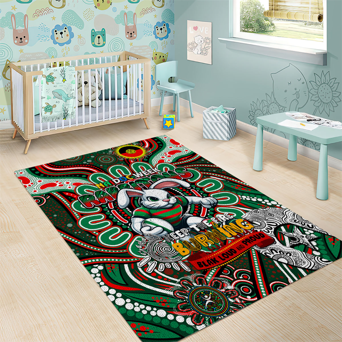 NAIDOC Week 2024 Rabbitohs Area Rug Mascot Rugby - Vibe Hoodie Shop