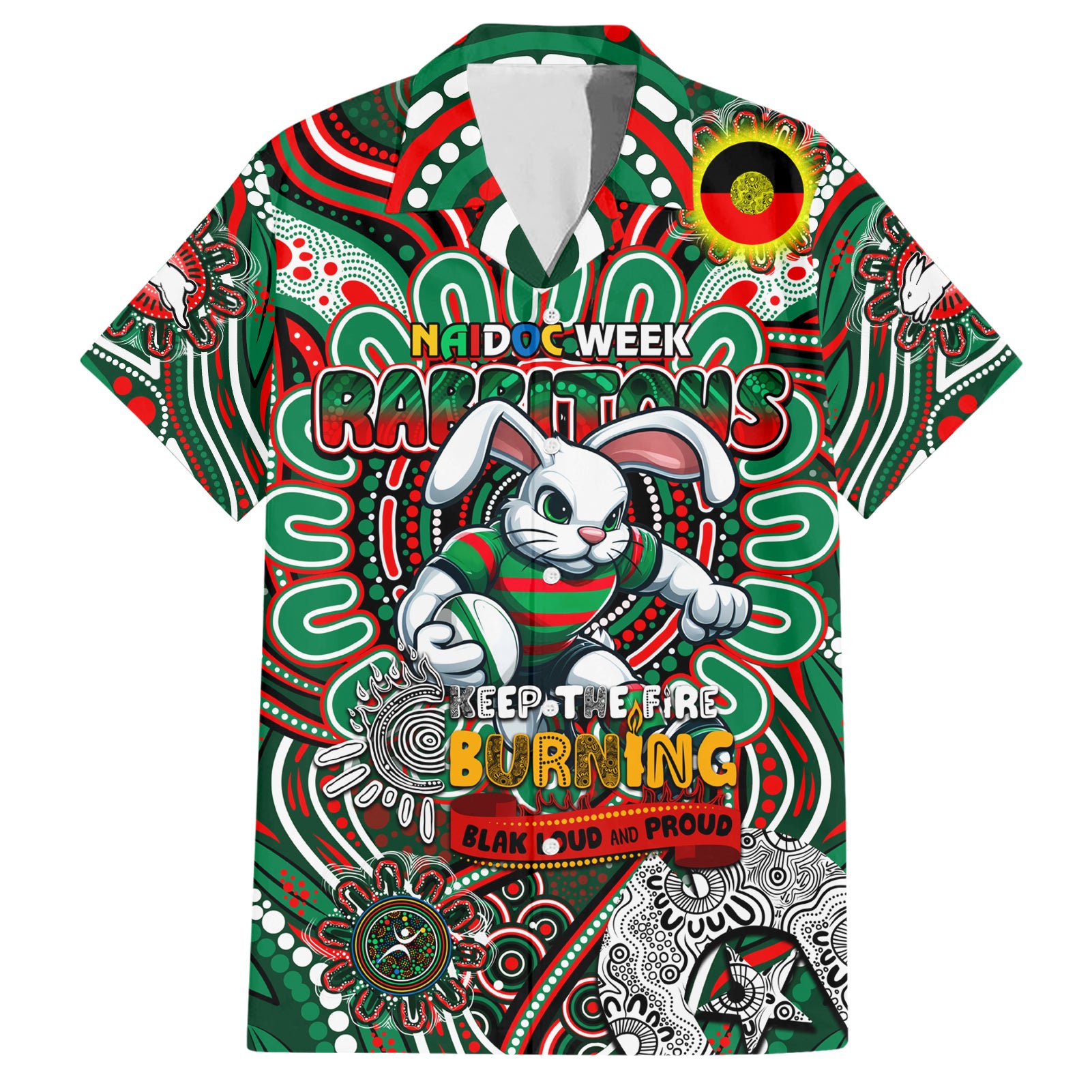 Custom NAIDOC Week 2024 Rabbitohs Hawaiian Shirt Mascot Rugby - Vibe Hoodie Shop