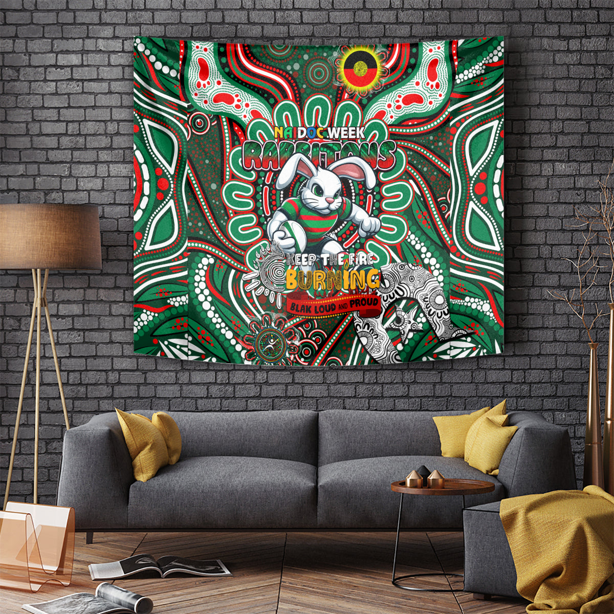 NAIDOC Week 2024 Rabbitohs Tapestry Mascot Rugby - Vibe Hoodie Shop