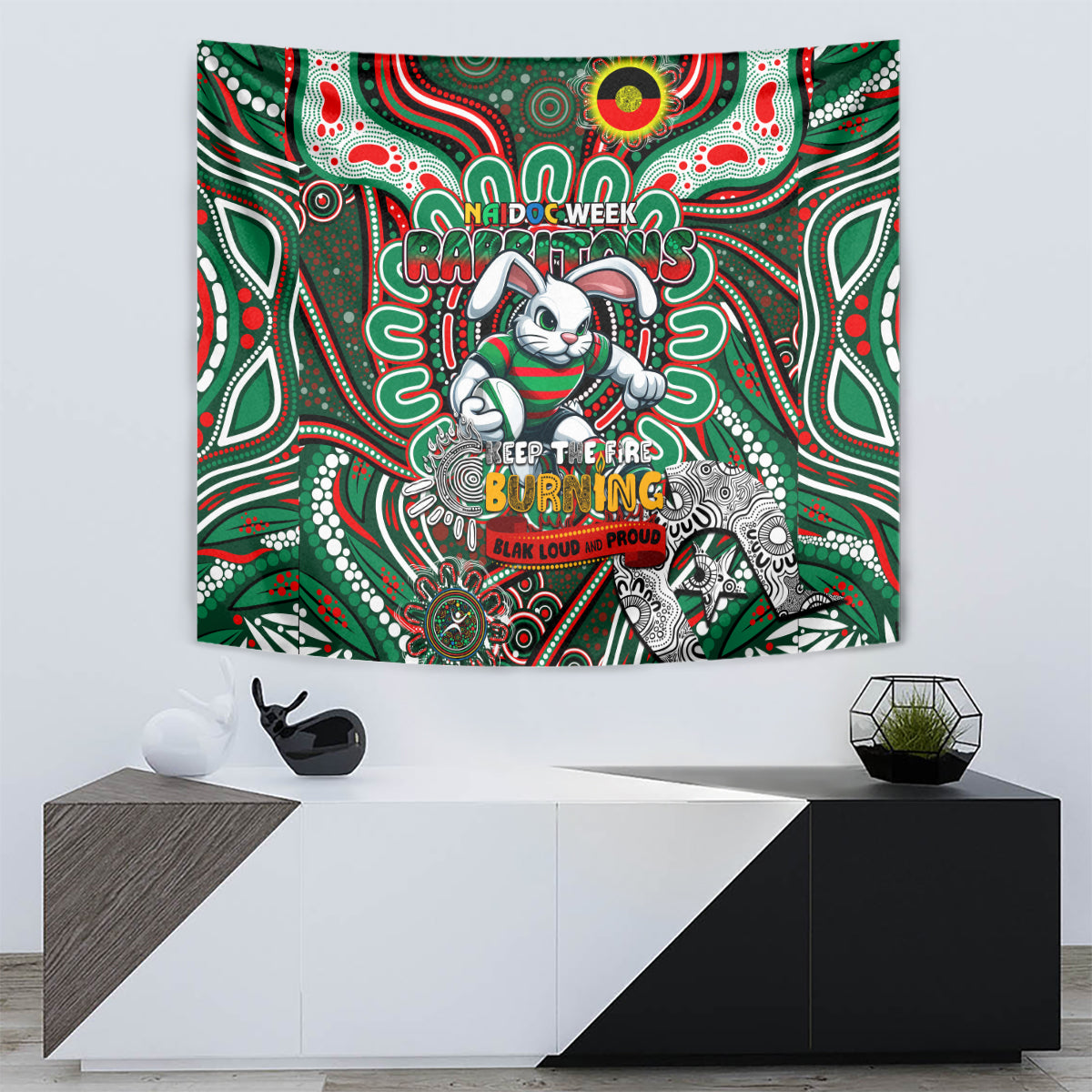 NAIDOC Week 2024 Rabbitohs Tapestry Mascot Rugby - Vibe Hoodie Shop