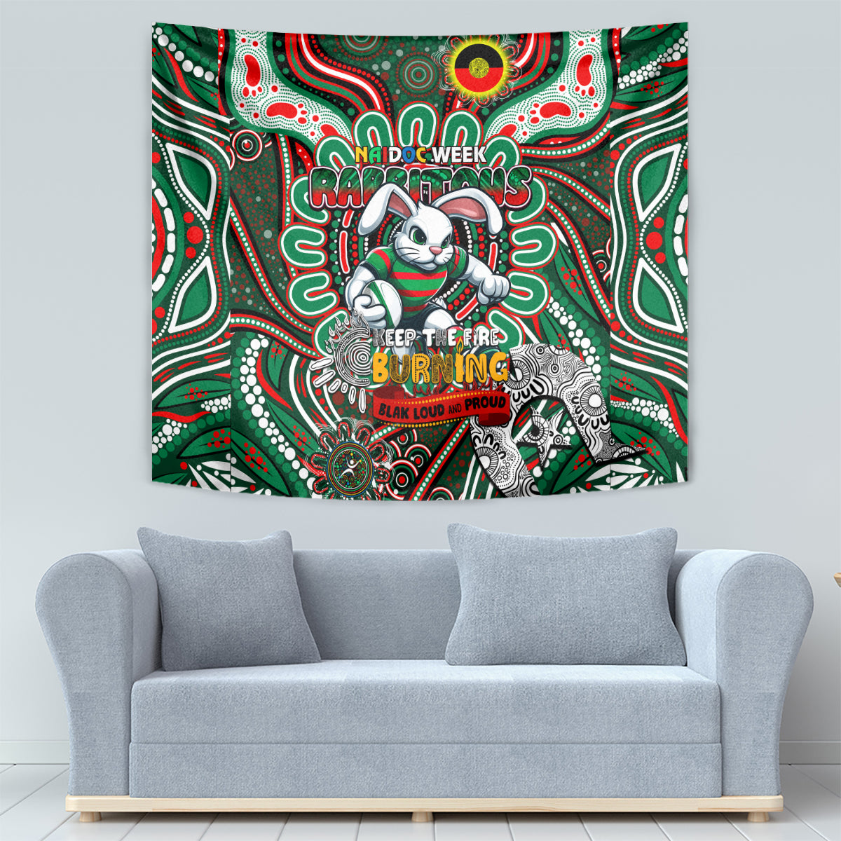 NAIDOC Week 2024 Rabbitohs Tapestry Mascot Rugby - Vibe Hoodie Shop