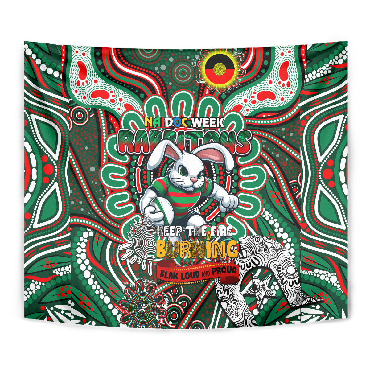 NAIDOC Week 2024 Rabbitohs Tapestry Mascot Rugby - Vibe Hoodie Shop