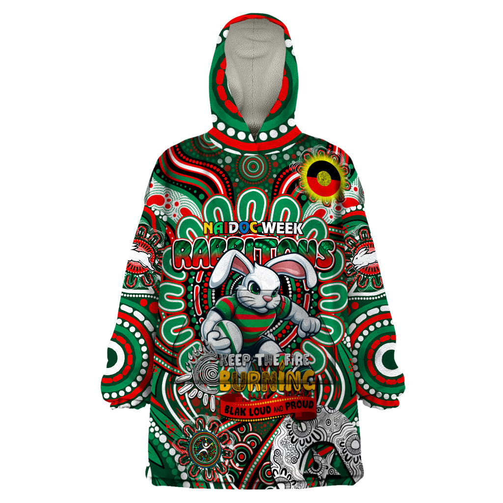 Custom NAIDOC Week 2024 Rabbitohs Wearable Blanket Hoodie Mascot Rugby - Vibe Hoodie Shop