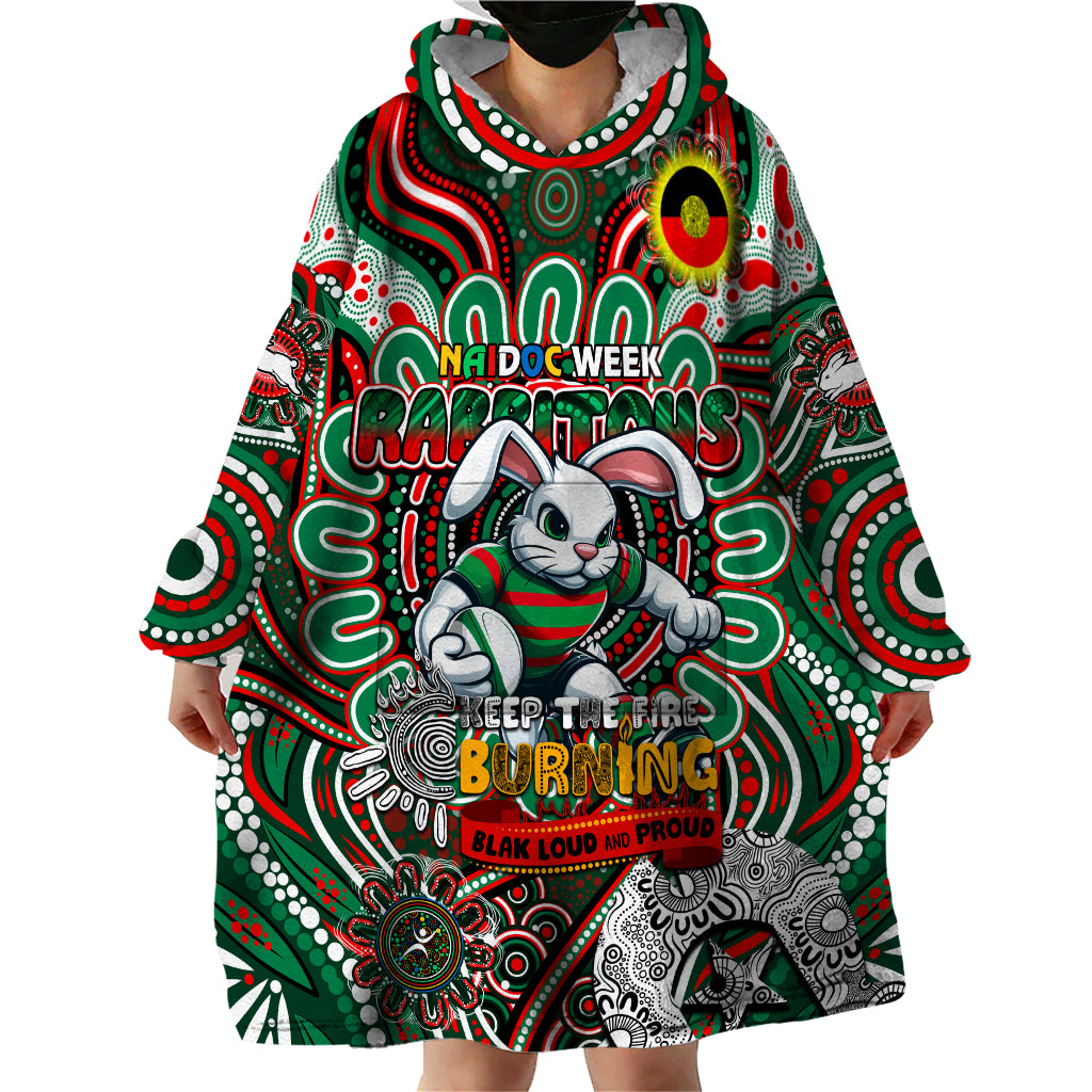 Custom NAIDOC Week 2024 Rabbitohs Wearable Blanket Hoodie Mascot Rugby - Vibe Hoodie Shop