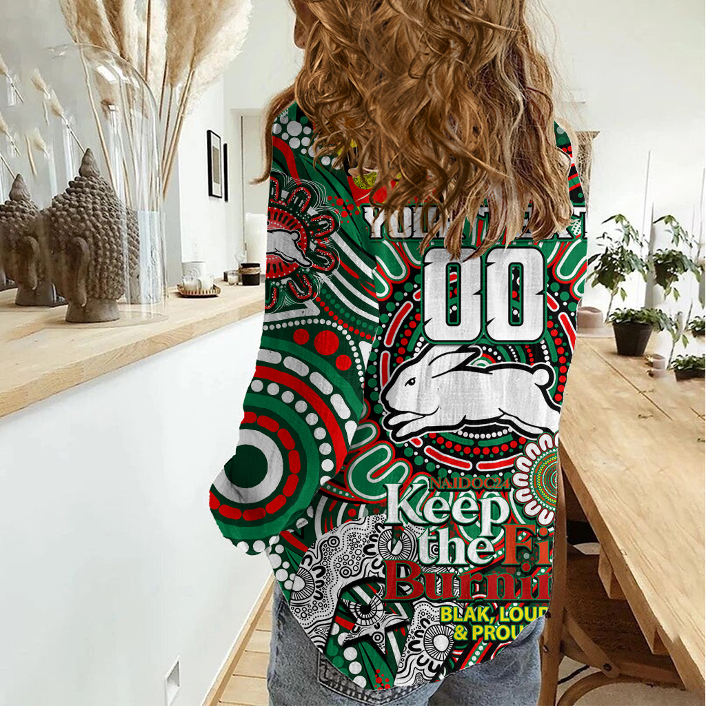 Custom NAIDOC Week 2024 Rabbitohs Women Casual Shirt Mascot Rugby - Vibe Hoodie Shop