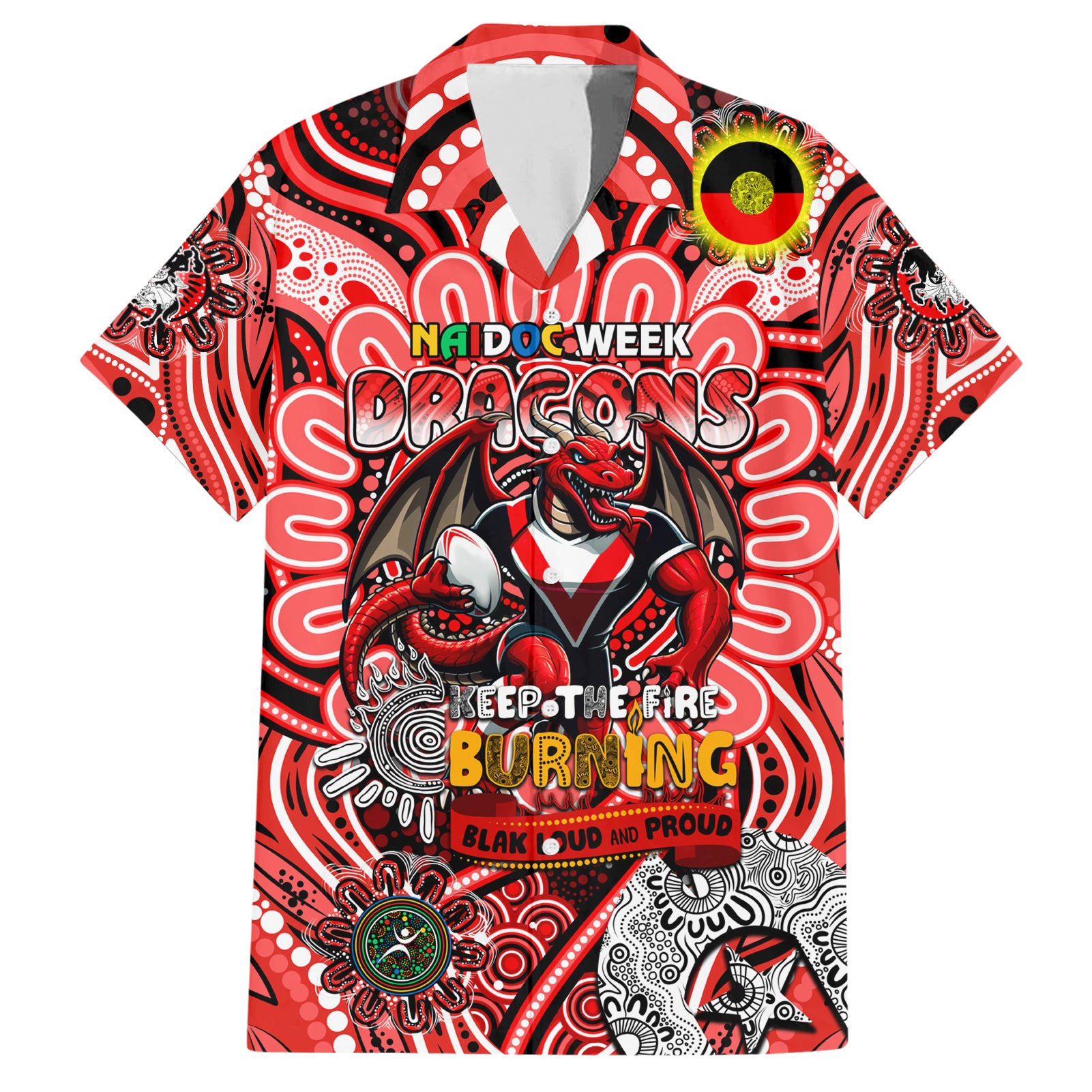 Custom NAIDOC Week 2024 Dragons Hawaiian Shirt Mascot Rugby - Vibe Hoodie Shop