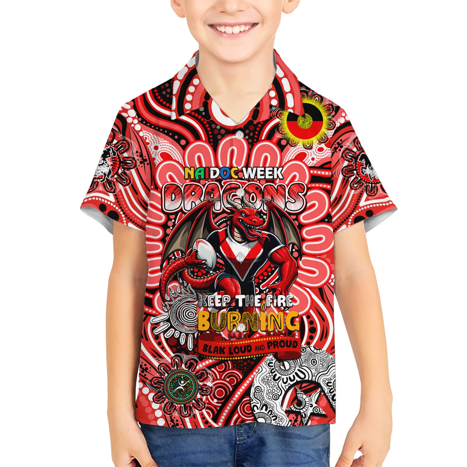 Custom NAIDOC Week 2024 Dragons Hawaiian Shirt Mascot Rugby - Vibe Hoodie Shop