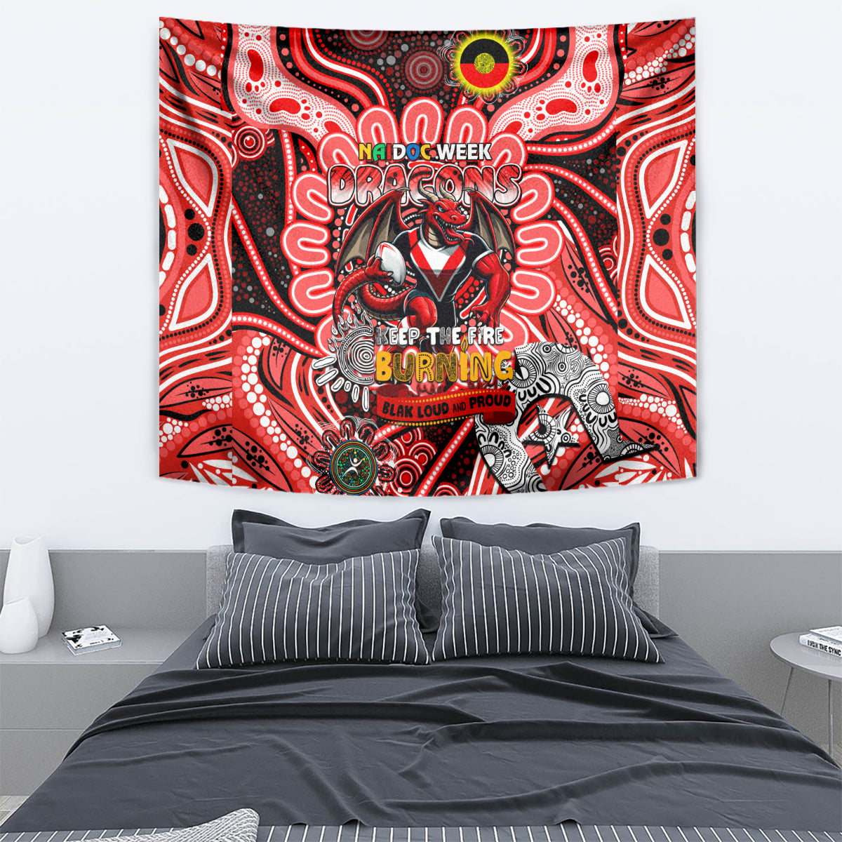 NAIDOC Week 2024 Dragons Tapestry Mascot Rugby - Vibe Hoodie Shop