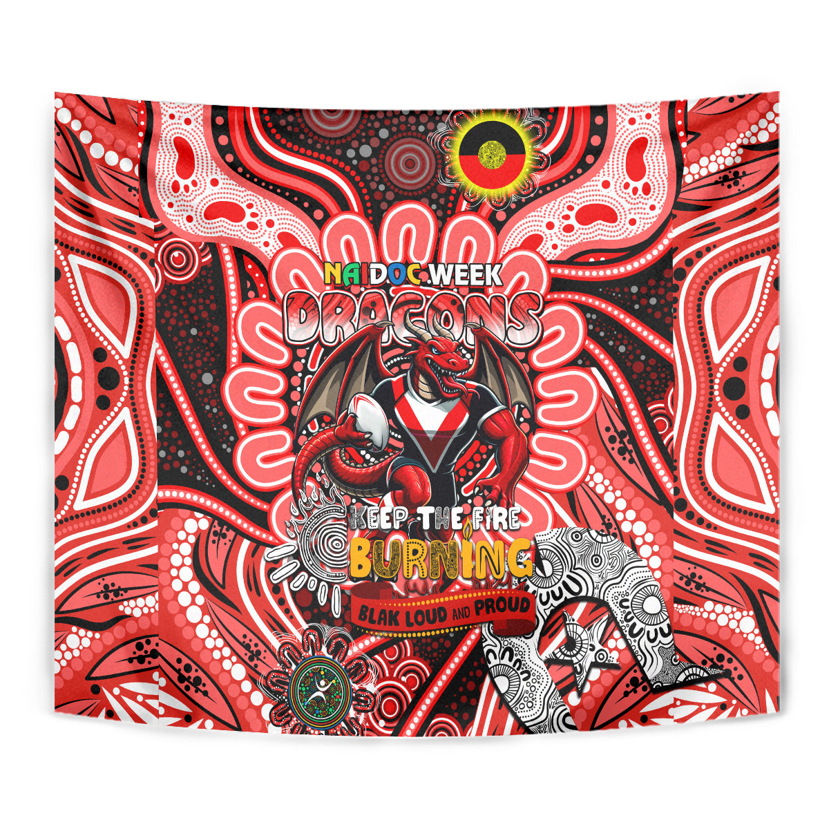 NAIDOC Week 2024 Dragons Tapestry Mascot Rugby - Vibe Hoodie Shop