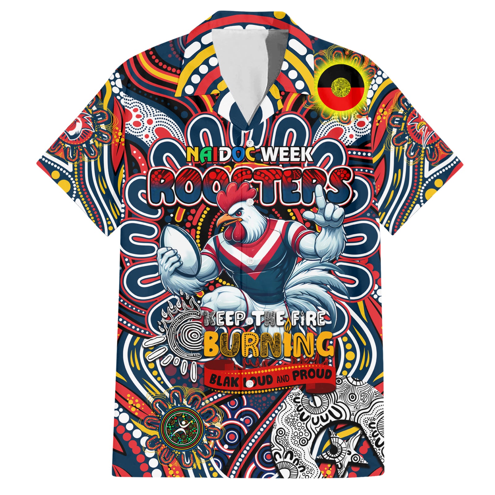 Custom NAIDOC Week 2024 Roosters Hawaiian Shirt Mascot Rugby - Vibe Hoodie Shop