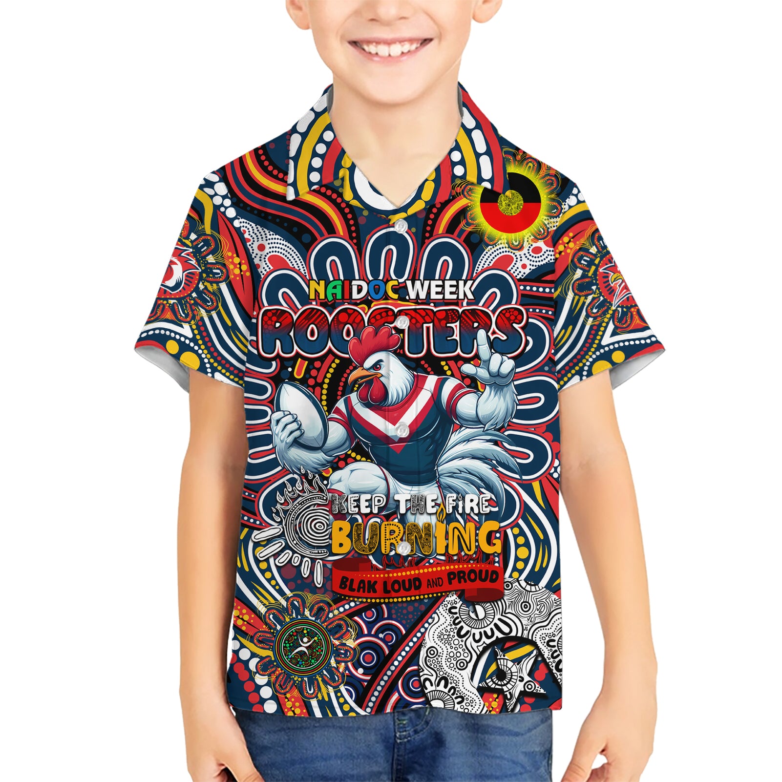 Custom NAIDOC Week 2024 Roosters Hawaiian Shirt Mascot Rugby - Vibe Hoodie Shop