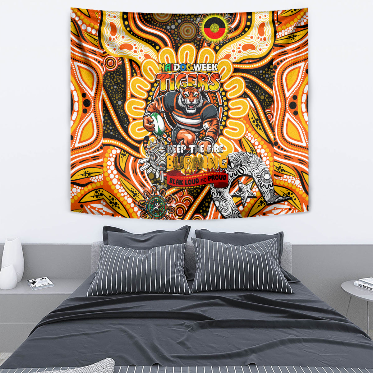 NAIDOC Week 2024 Tigers Tapestry Mascot Rugby - Vibe Hoodie Shop