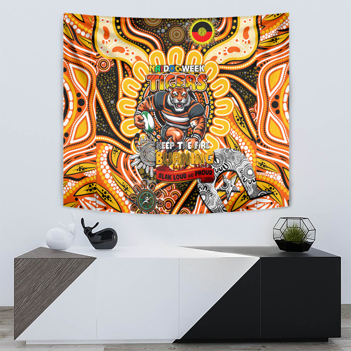 NAIDOC Week 2024 Tigers Tapestry Mascot Rugby - Vibe Hoodie Shop