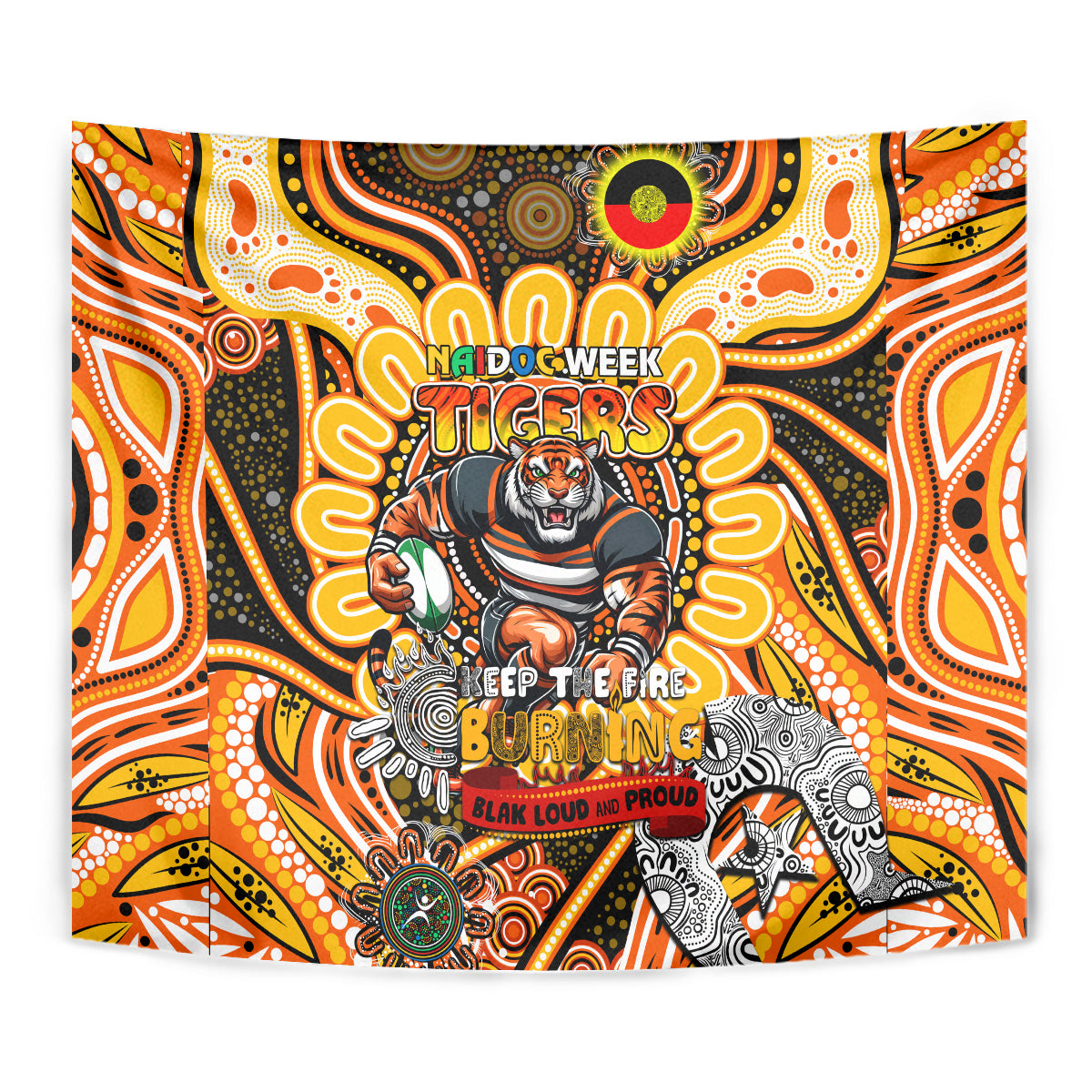 NAIDOC Week 2024 Tigers Tapestry Mascot Rugby - Vibe Hoodie Shop