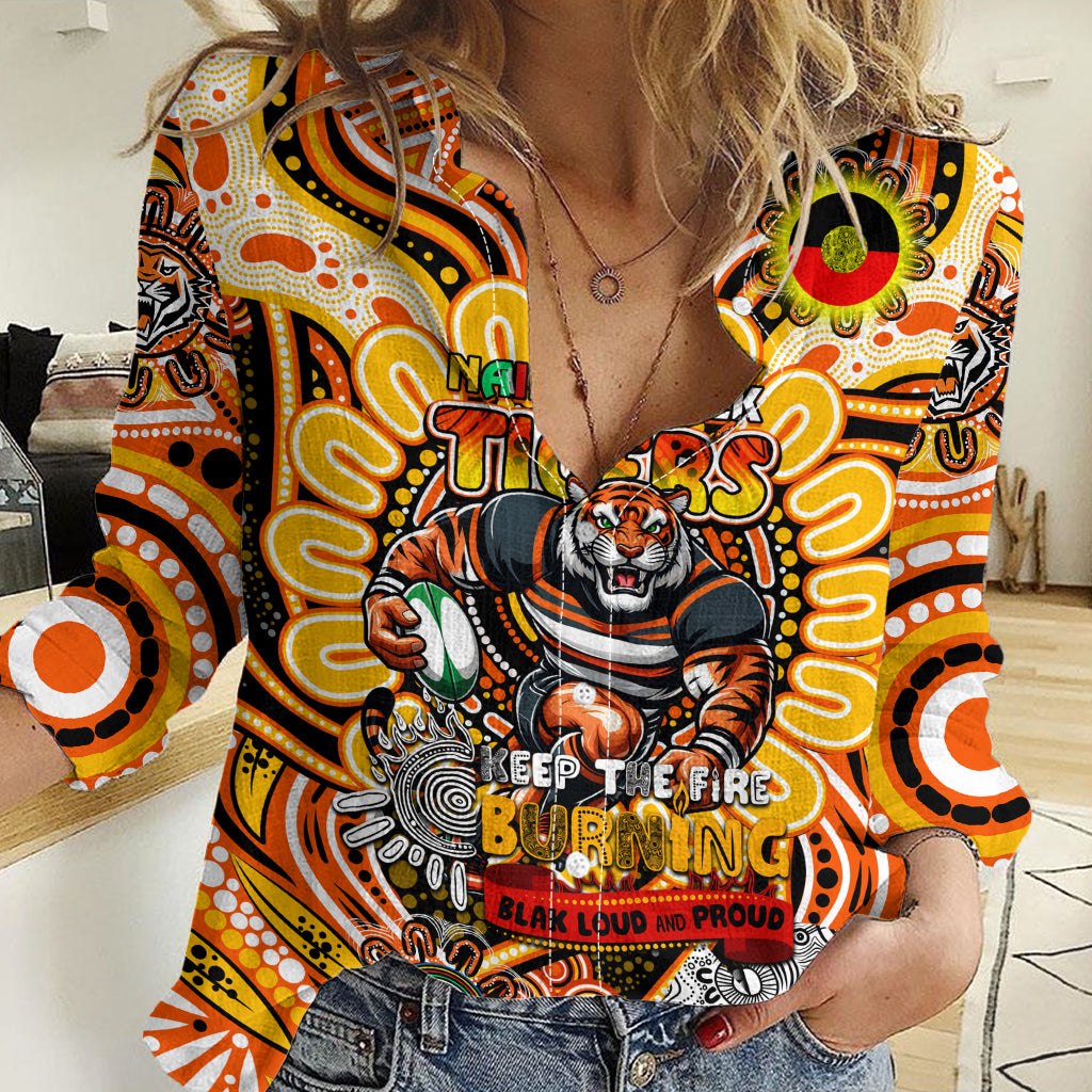 Custom NAIDOC Week 2024 Tigers Women Casual Shirt Mascot Rugby - Vibe Hoodie Shop