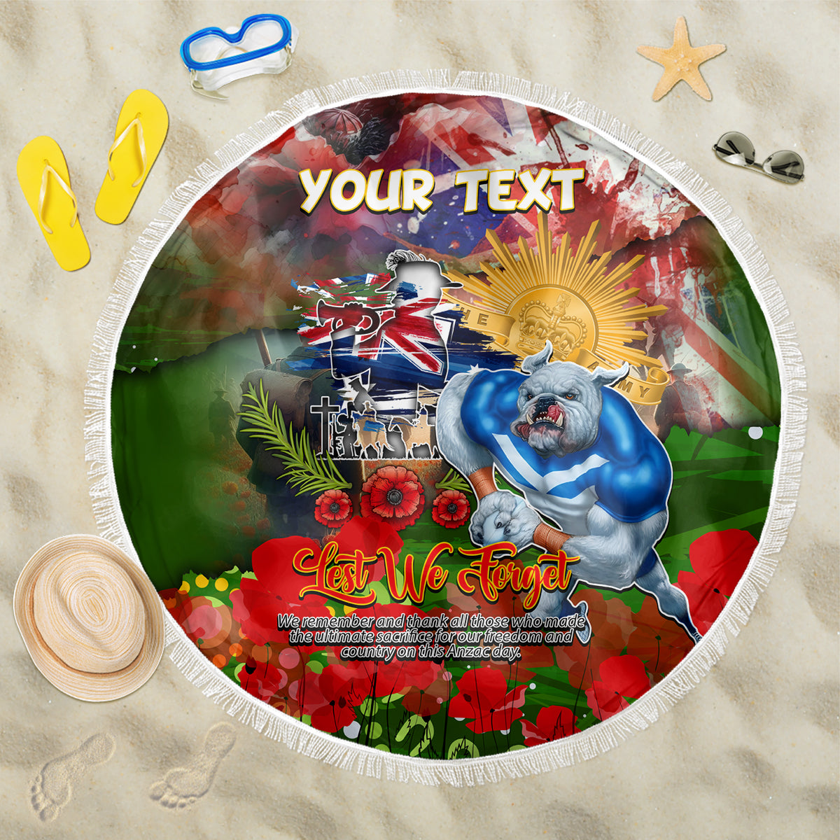 Personalised Australia Rugby Raiders ANZAC Beach Blanket Canberra Scratch Style