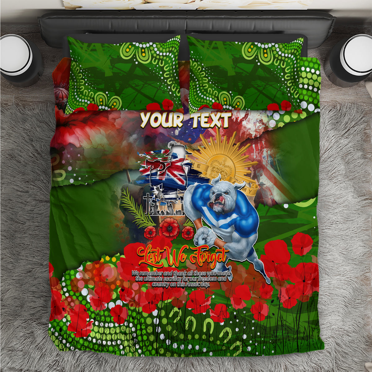 Personalised Australia Rugby Raiders ANZAC Bedding Set Canberra Scratch Style - Vibe Hoodie Shop