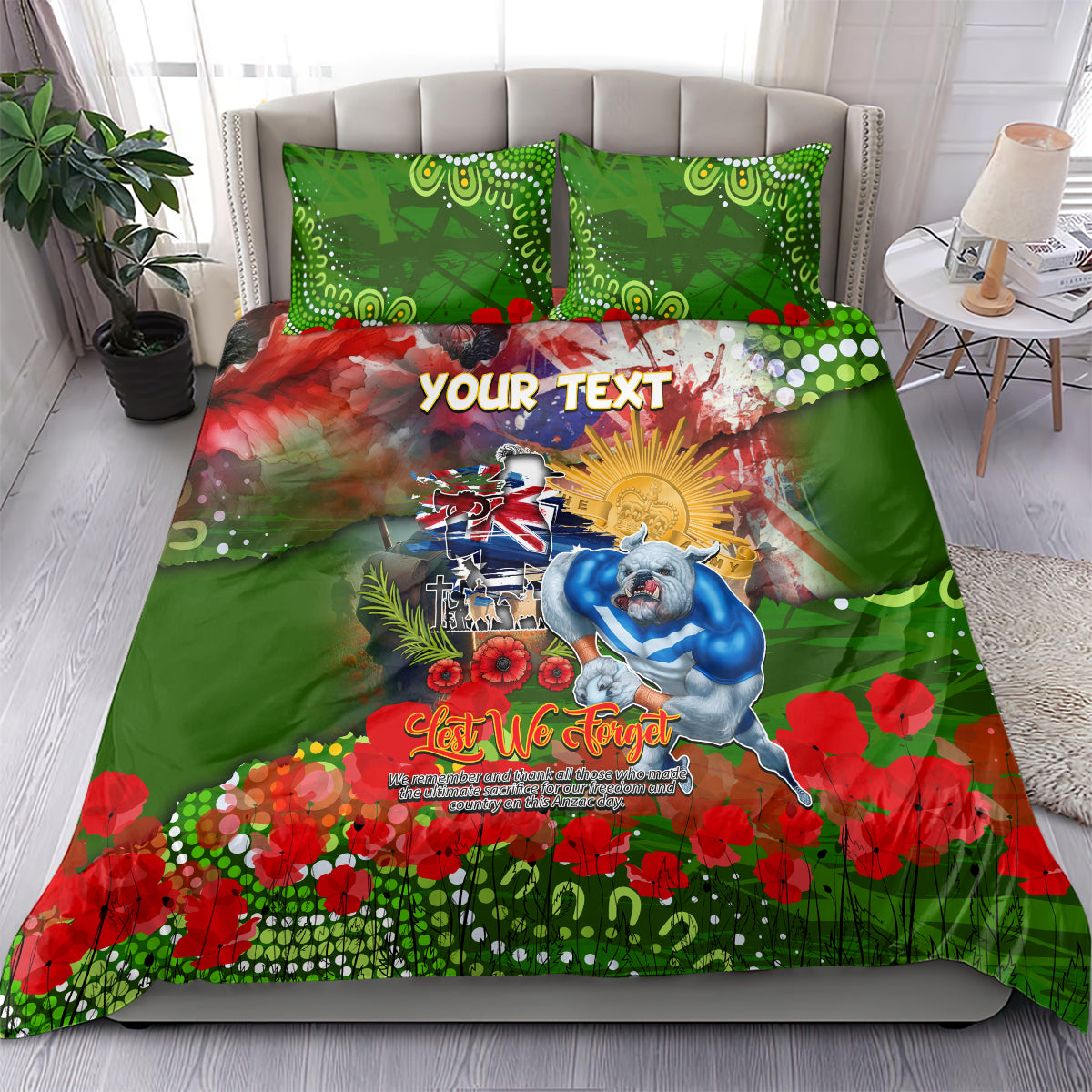 Personalised Australia Rugby Raiders ANZAC Bedding Set Canberra Scratch Style - Vibe Hoodie Shop