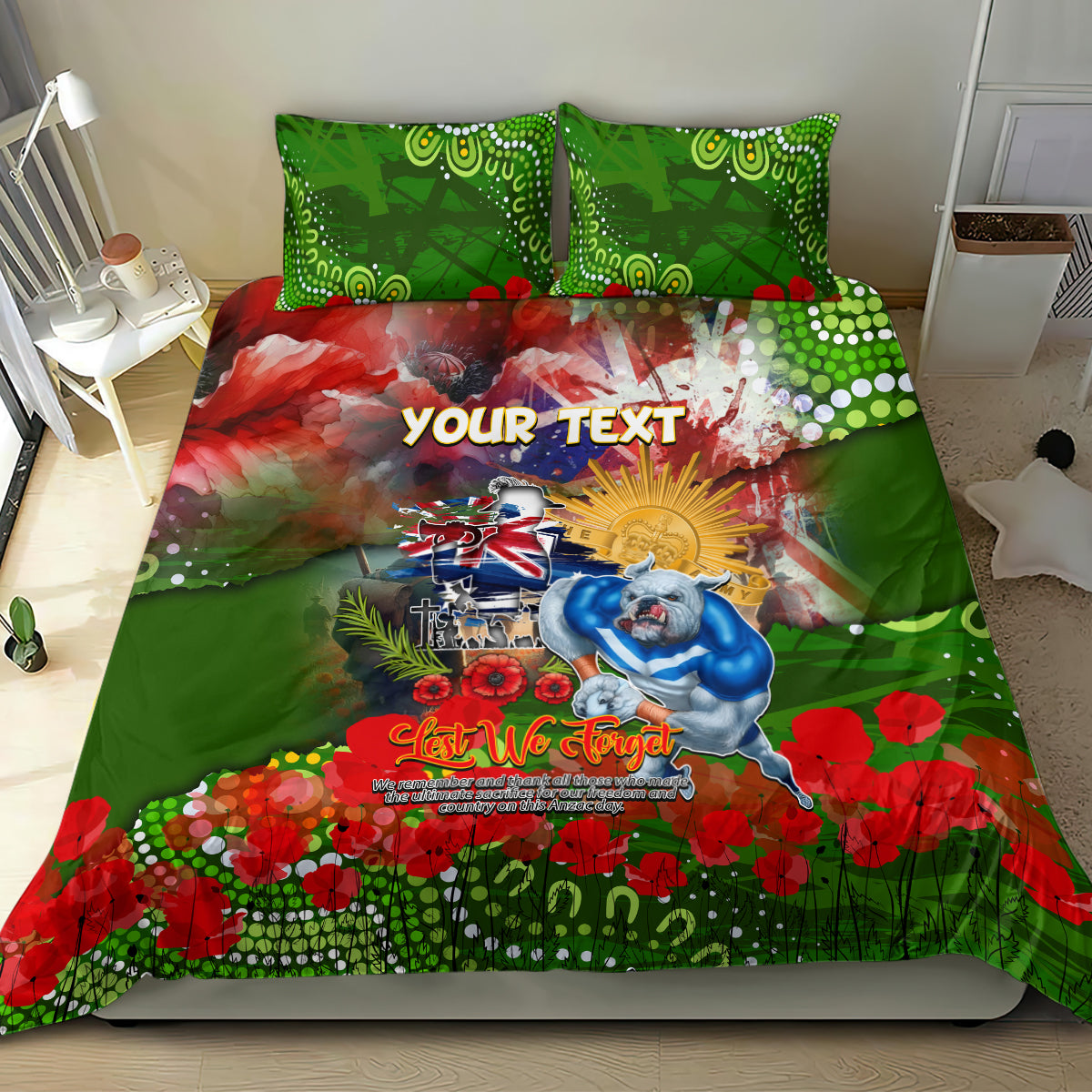 Personalised Australia Rugby Raiders ANZAC Bedding Set Canberra Scratch Style - Vibe Hoodie Shop