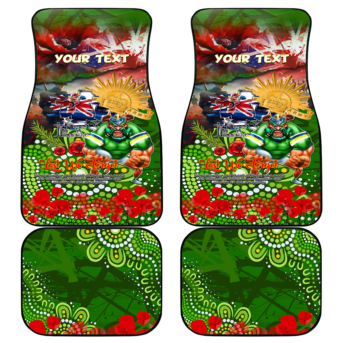 Personalised Australia Rugby Raiders ANZAC Car Mats Canberra Scratch Style