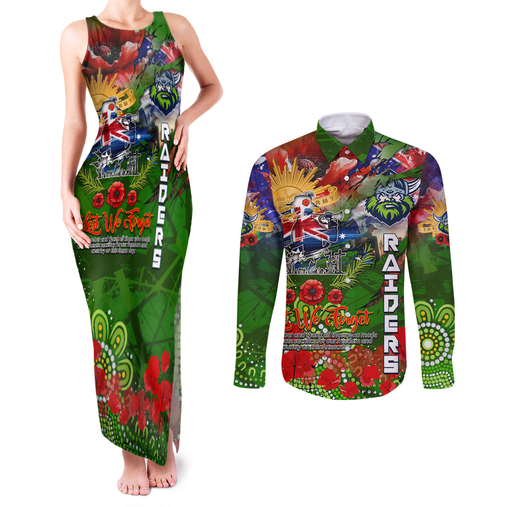 Personalised Australia Rugby Raiders ANZAC Couples Matching Tank Maxi Dress and Long Sleeve Button Shirt Canberra Scratch Style DT02