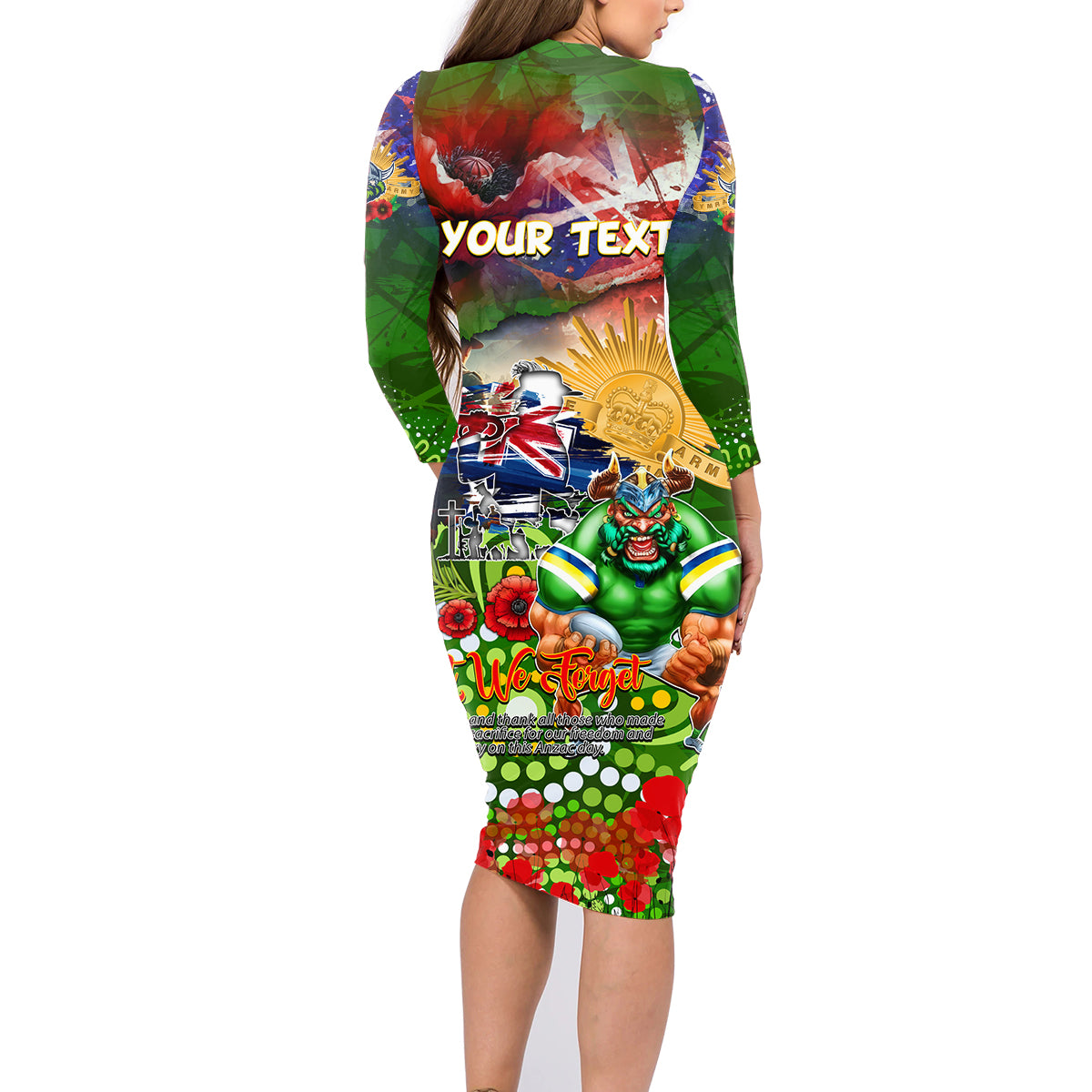 Personalised Australia Rugby Raiders ANZAC Family Matching Long Sleeve Bodycon Dress and Hawaiian Shirt Canberra Scratch Style DT02