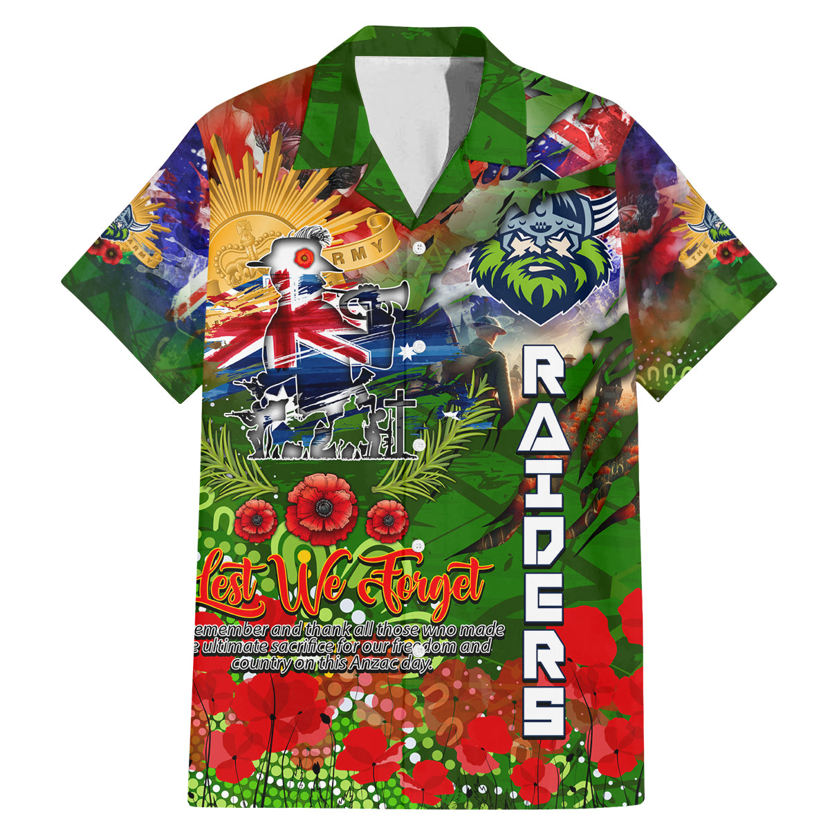 Personalised Australia Rugby Raiders ANZAC Family Matching Mermaid Dress and Hawaiian Shirt Canberra Scratch Style DT02