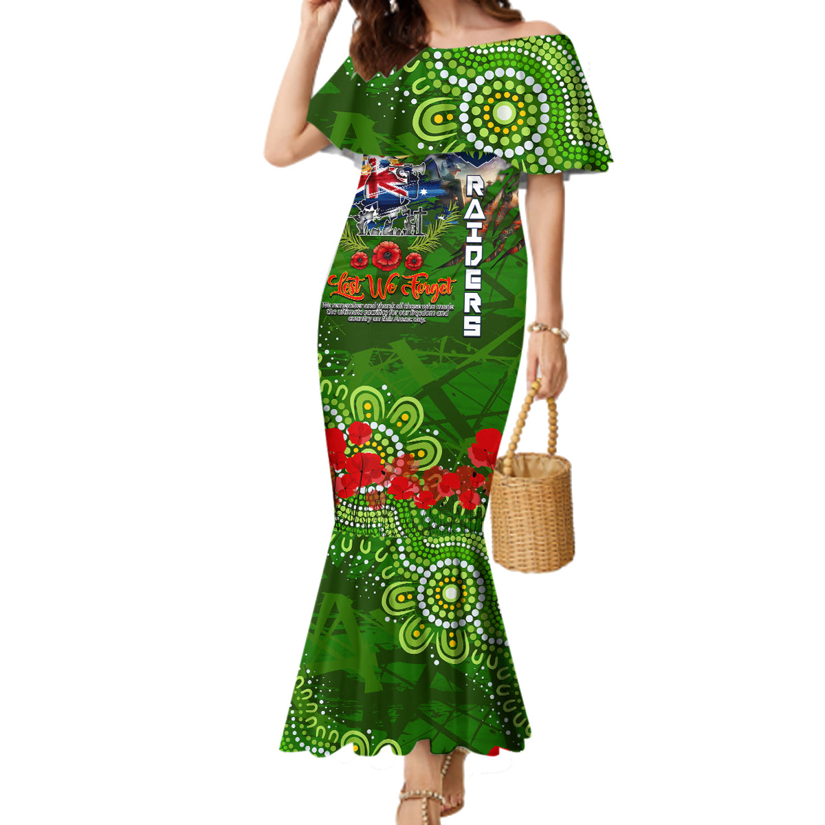 Personalised Australia Rugby Raiders ANZAC Family Matching Mermaid Dress and Hawaiian Shirt Canberra Scratch Style DT02