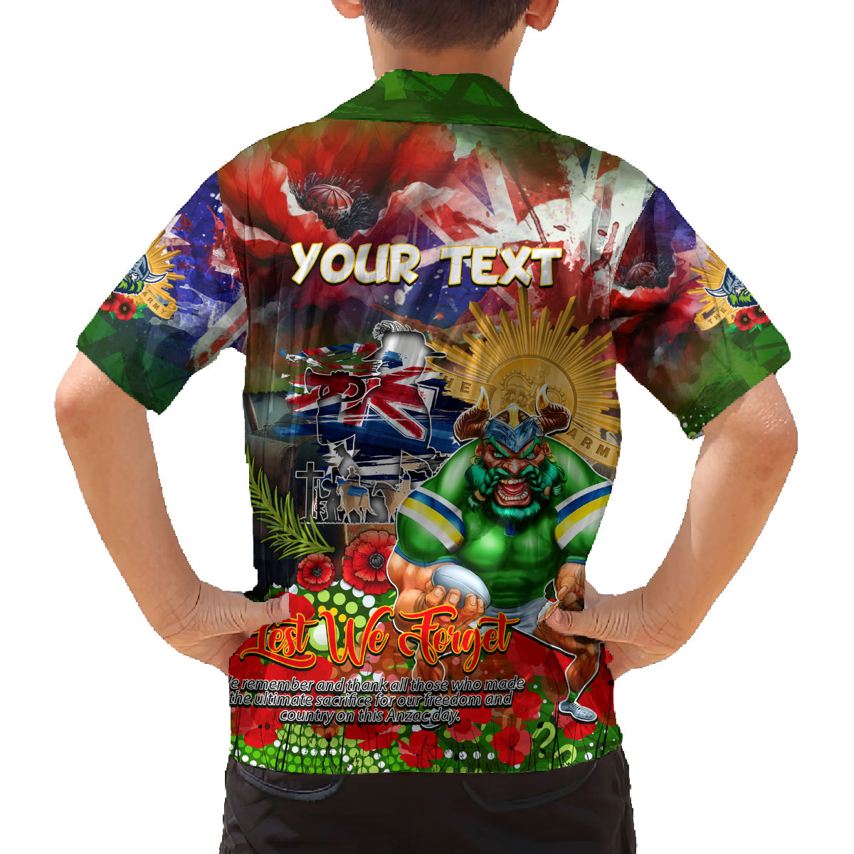 Personalised Australia Rugby Raiders ANZAC Family Matching Off The Shoulder Long Sleeve Dress and Hawaiian Shirt Canberra Scratch Style DT02