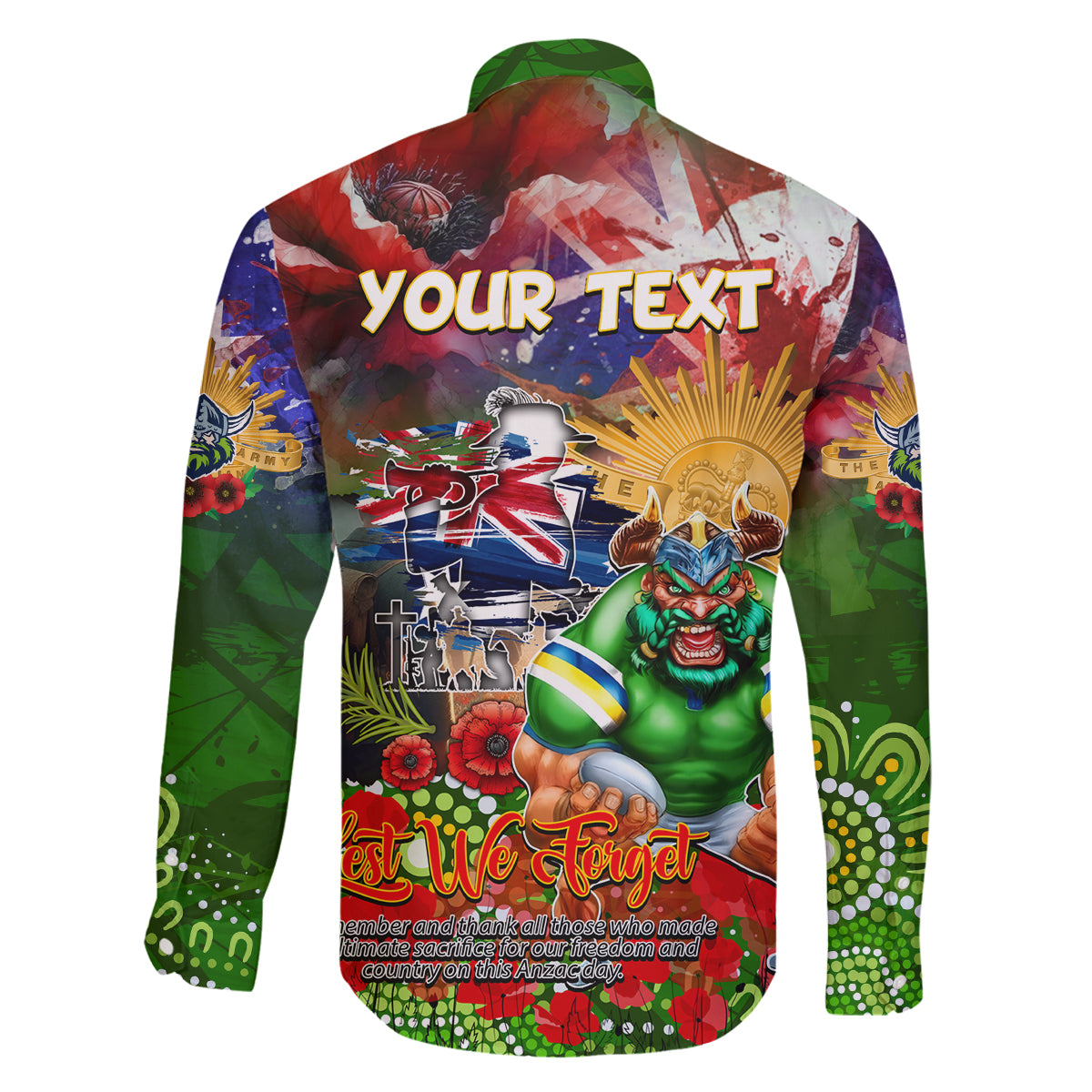 Personalised Australia Rugby Raiders ANZAC Family Matching Off The Shoulder Long Sleeve Dress and Hawaiian Shirt Canberra Scratch Style DT02