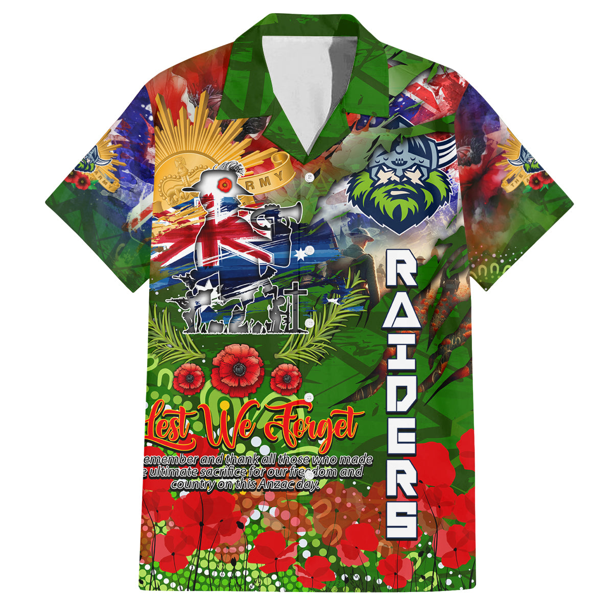 Personalised Australia Rugby Raiders ANZAC Family Matching Off Shoulder Short Dress and Hawaiian Shirt Canberra Scratch Style DT02