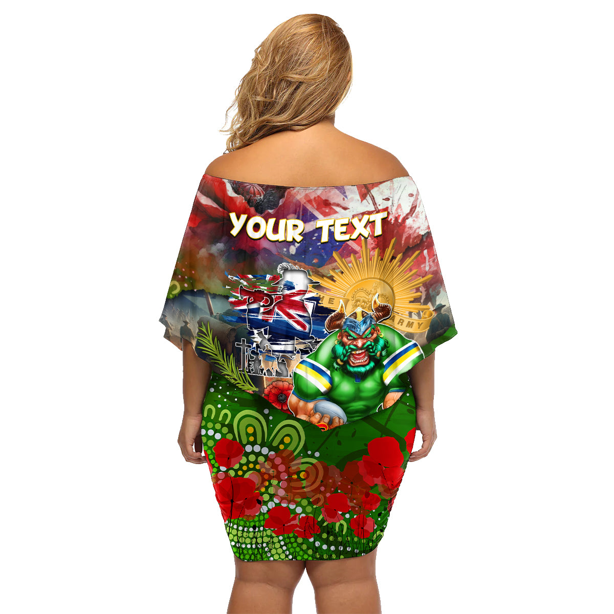 Personalised Australia Rugby Raiders ANZAC Family Matching Off Shoulder Short Dress and Hawaiian Shirt Canberra Scratch Style DT02