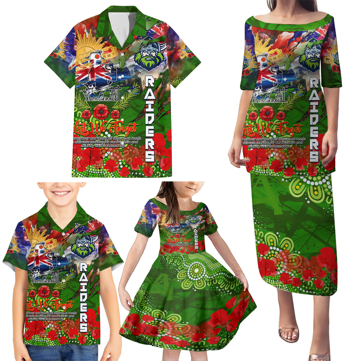 Personalised Australia Rugby Raiders ANZAC Family Matching Puletasi and Hawaiian Shirt Canberra Scratch Style DT02