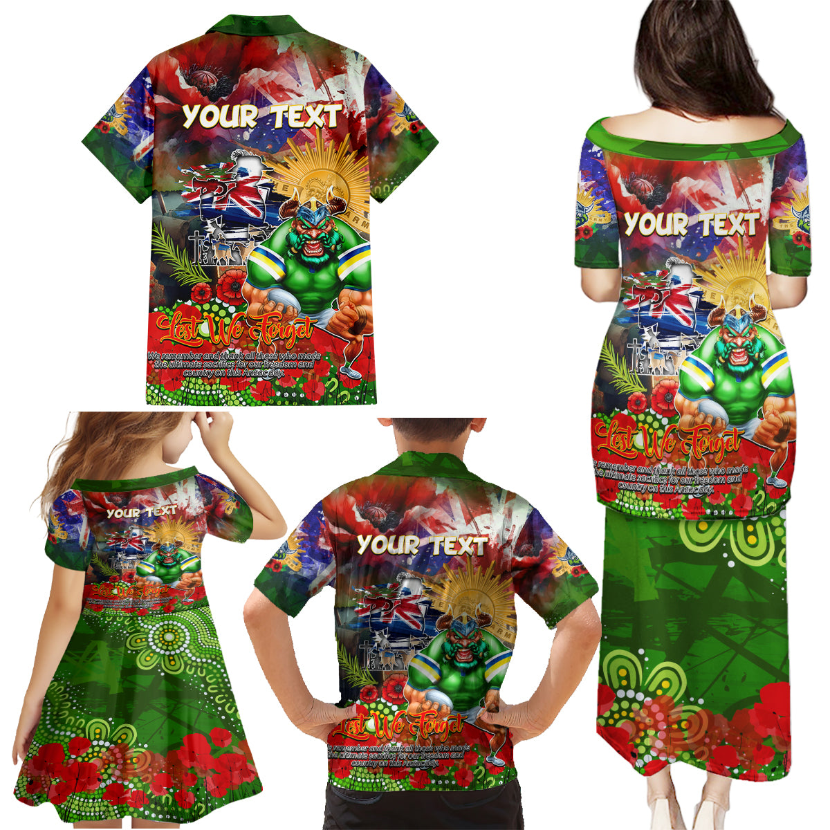Personalised Australia Rugby Raiders ANZAC Family Matching Puletasi and Hawaiian Shirt Canberra Scratch Style DT02
