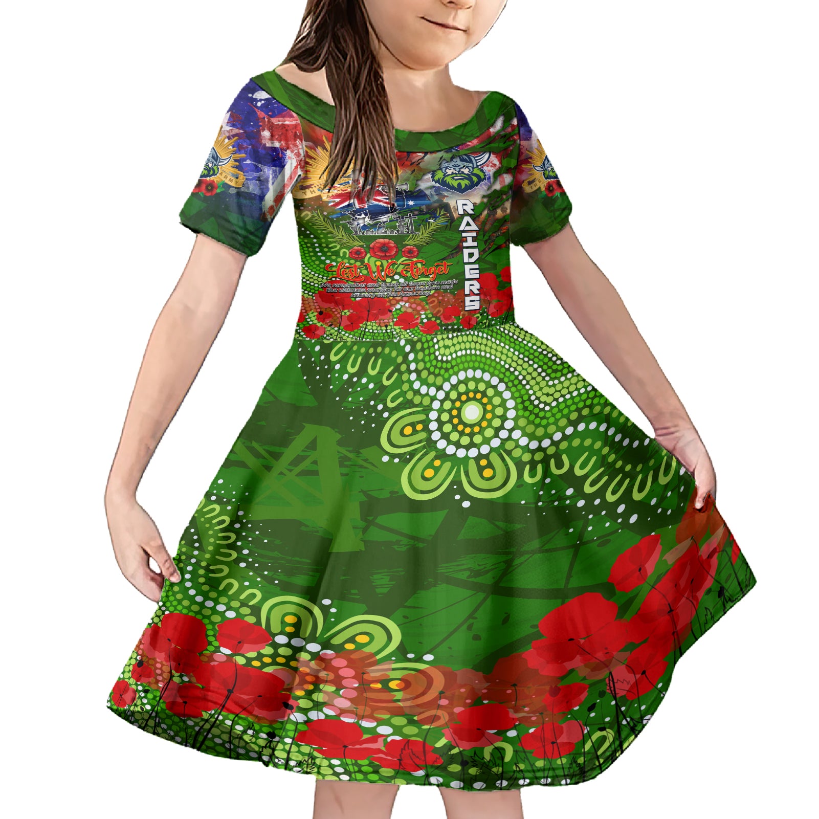 Personalised Australia Rugby Raiders ANZAC Family Matching Short Sleeve Bodycon Dress and Hawaiian Shirt Canberra Scratch Style DT02