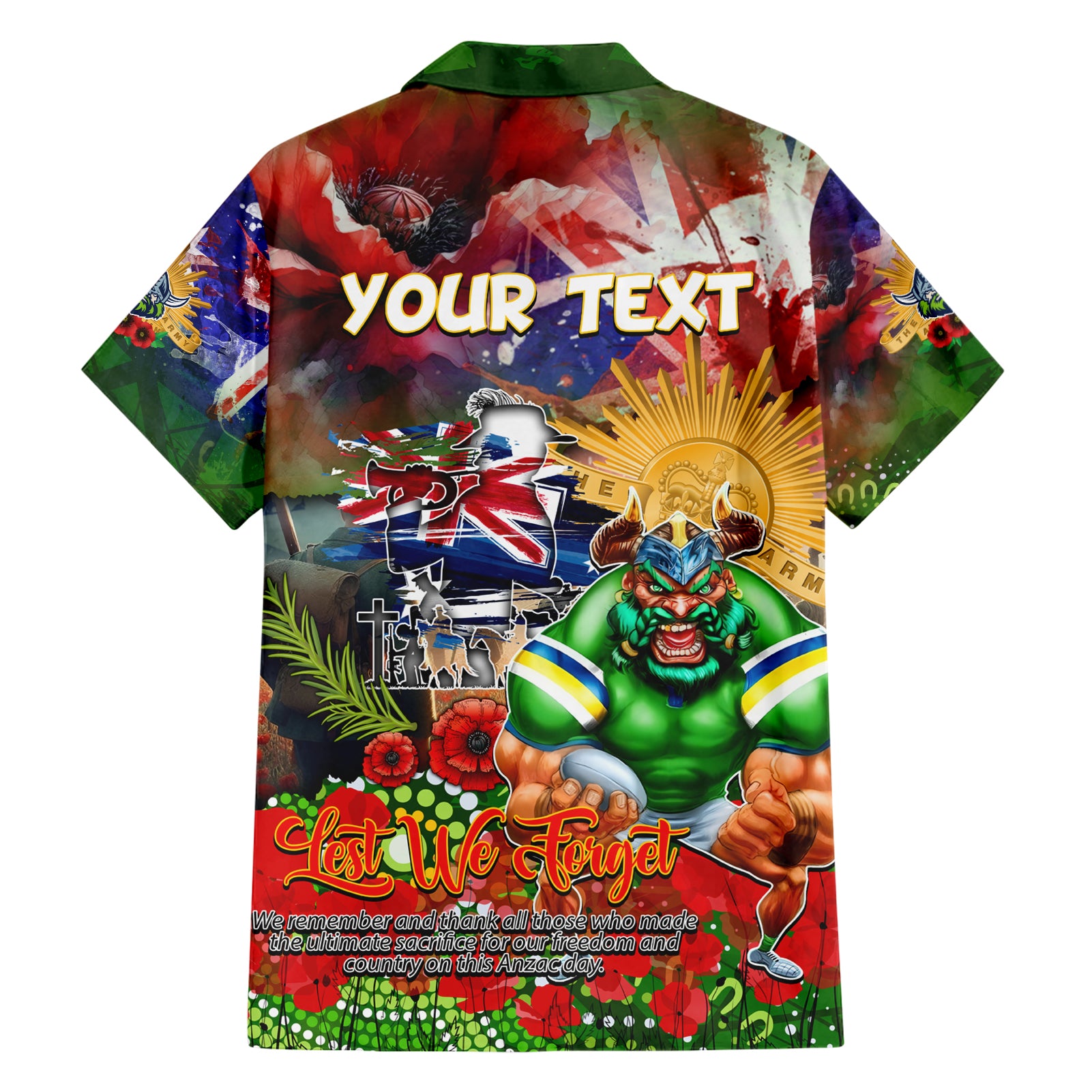 Personalised Australia Rugby Raiders ANZAC Family Matching Short Sleeve Bodycon Dress and Hawaiian Shirt Canberra Scratch Style DT02