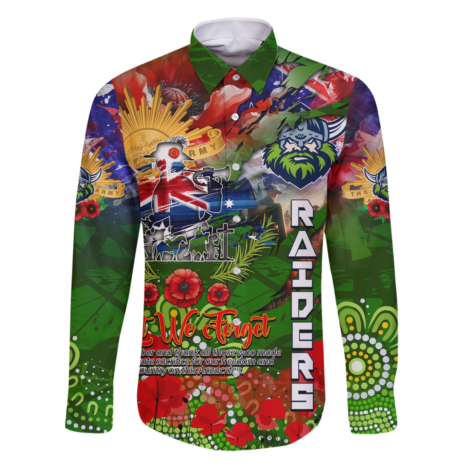 Personalised Australia Rugby Raiders ANZAC Family Matching Short Sleeve Bodycon Dress and Hawaiian Shirt Canberra Scratch Style DT02