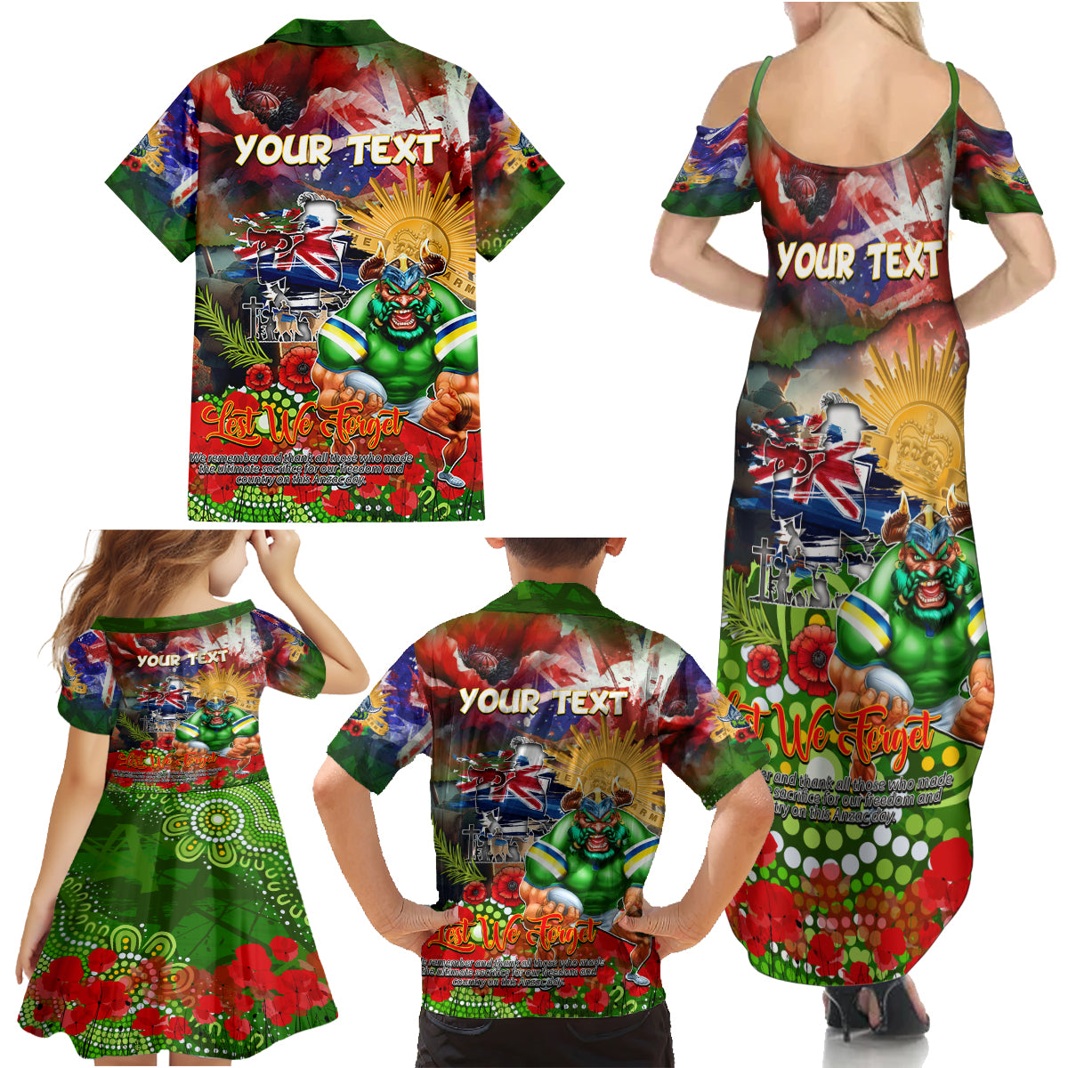Personalised Australia Rugby Raiders ANZAC Family Matching Summer Maxi Dress and Hawaiian Shirt Canberra Scratch Style DT02