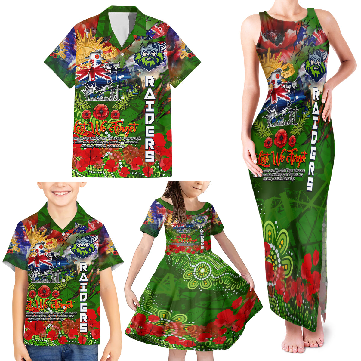 Personalised Australia Rugby Raiders ANZAC Family Matching Tank Maxi Dress and Hawaiian Shirt Canberra Scratch Style DT02