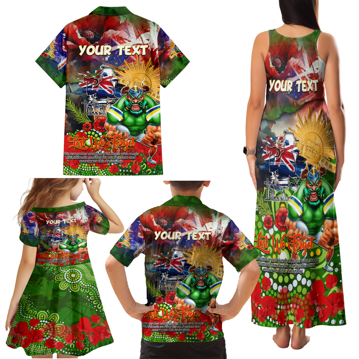 Personalised Australia Rugby Raiders ANZAC Family Matching Tank Maxi Dress and Hawaiian Shirt Canberra Scratch Style DT02