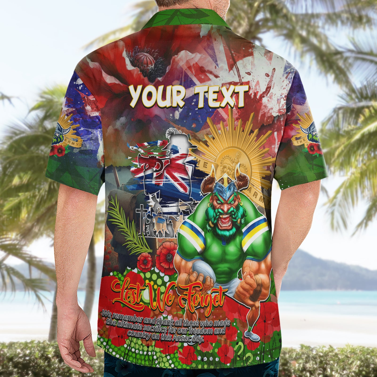 Personalised Australia Rugby Raiders ANZAC Hawaiian Shirt Canberra Scratch Style - Vibe Hoodie Shop