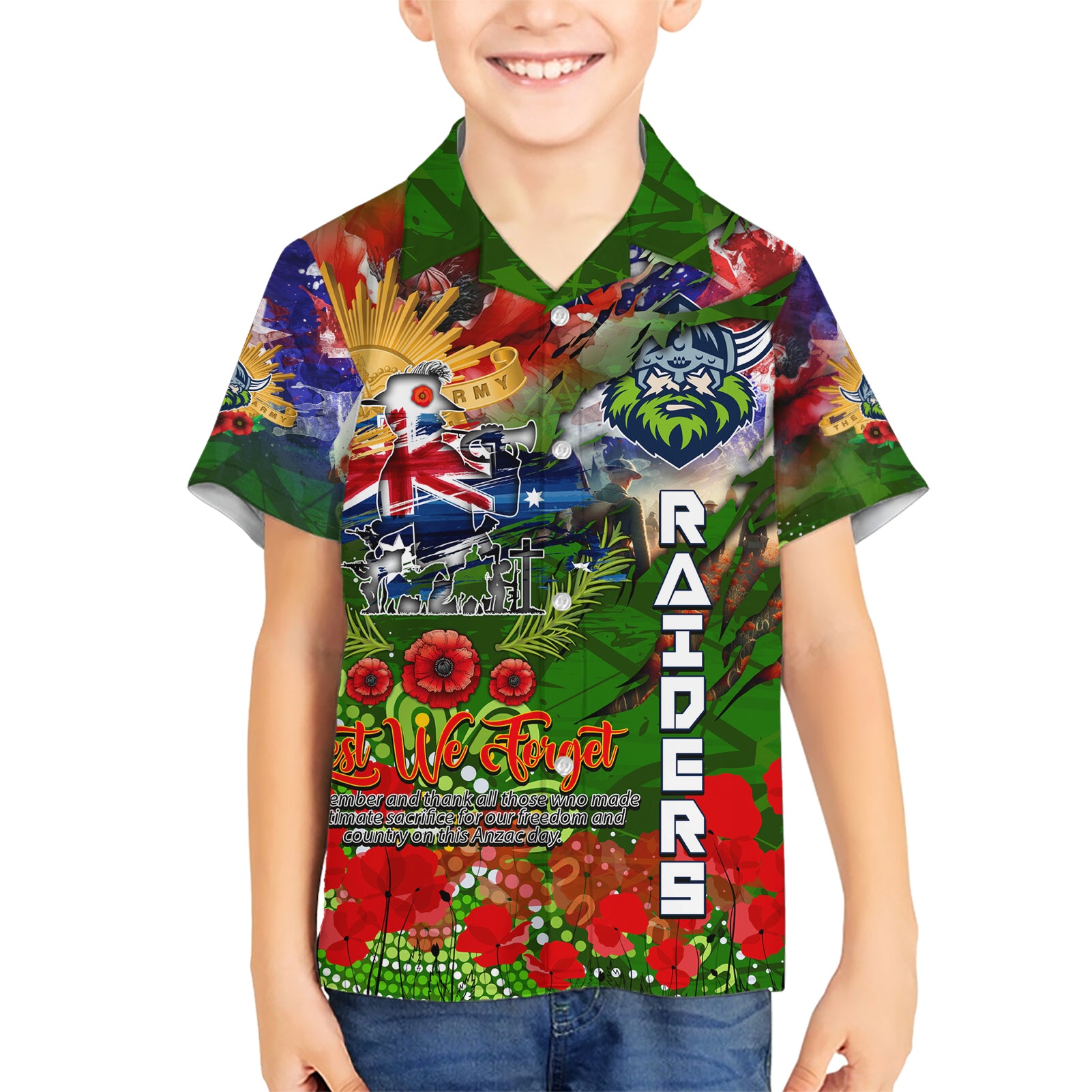 Personalised Australia Rugby Raiders ANZAC Hawaiian Shirt Canberra Scratch Style - Vibe Hoodie Shop