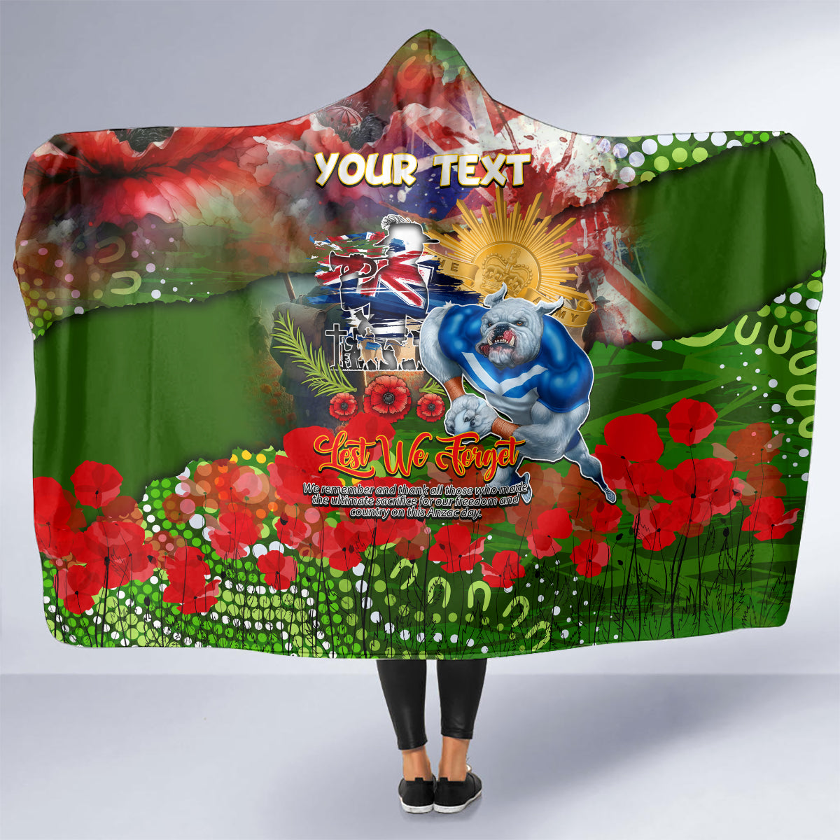 Personalised Australia Rugby Raiders ANZAC Hooded Blanket Canberra Scratch Style
