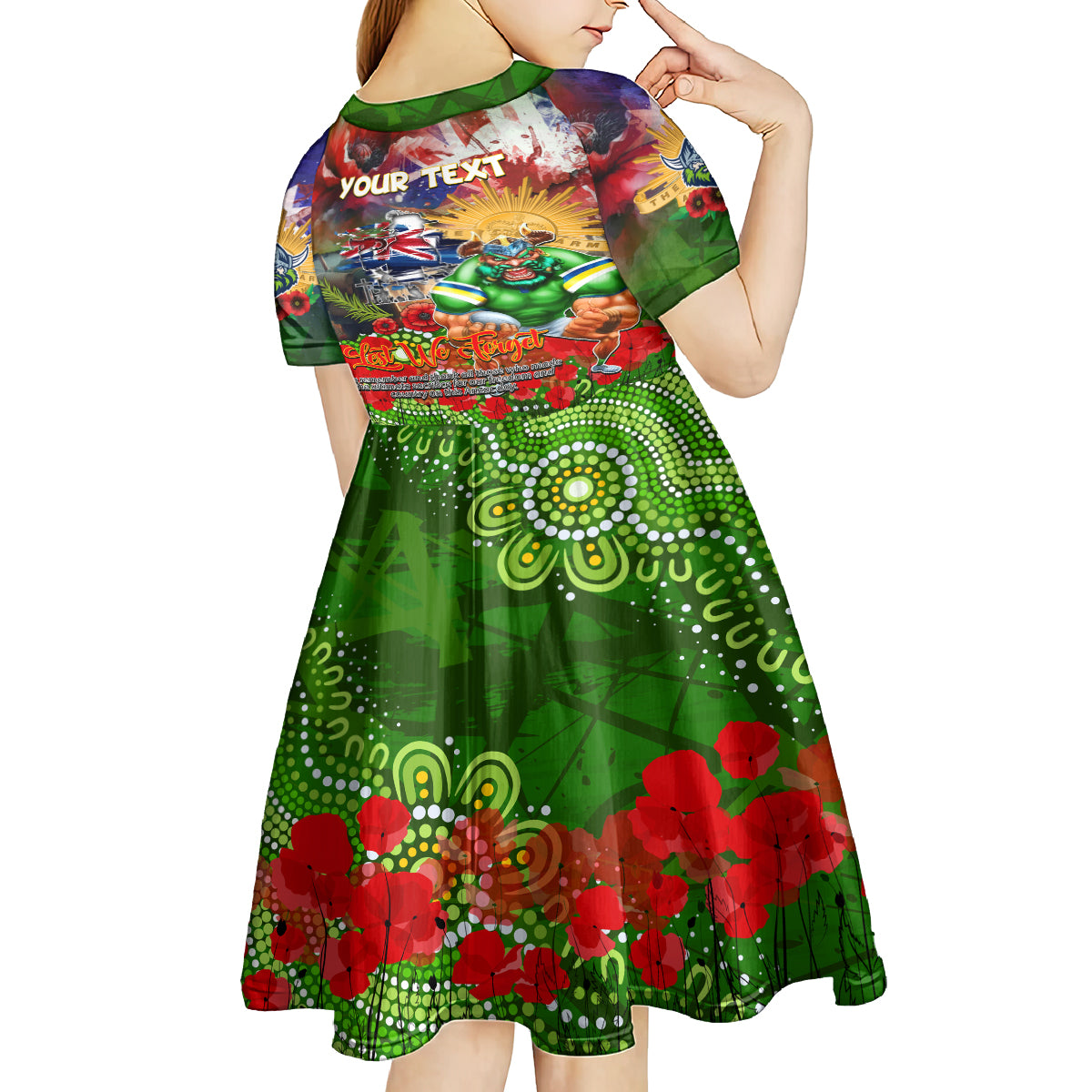 Personalised Australia Rugby Raiders ANZAC Kid Short Sleeve Dress Canberra Scratch Style - Vibe Hoodie Shop