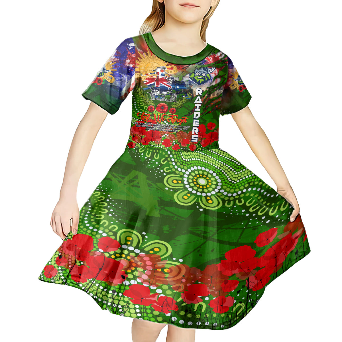 Personalised Australia Rugby Raiders ANZAC Kid Short Sleeve Dress Canberra Scratch Style - Vibe Hoodie Shop