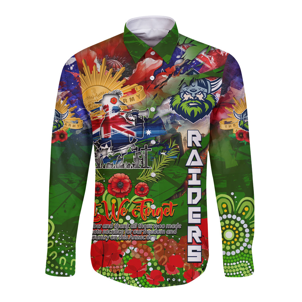 Personalised Australia Rugby Raiders ANZAC Long Sleeve Button Shirt Canberra Scratch Style - Vibe Hoodie Shop