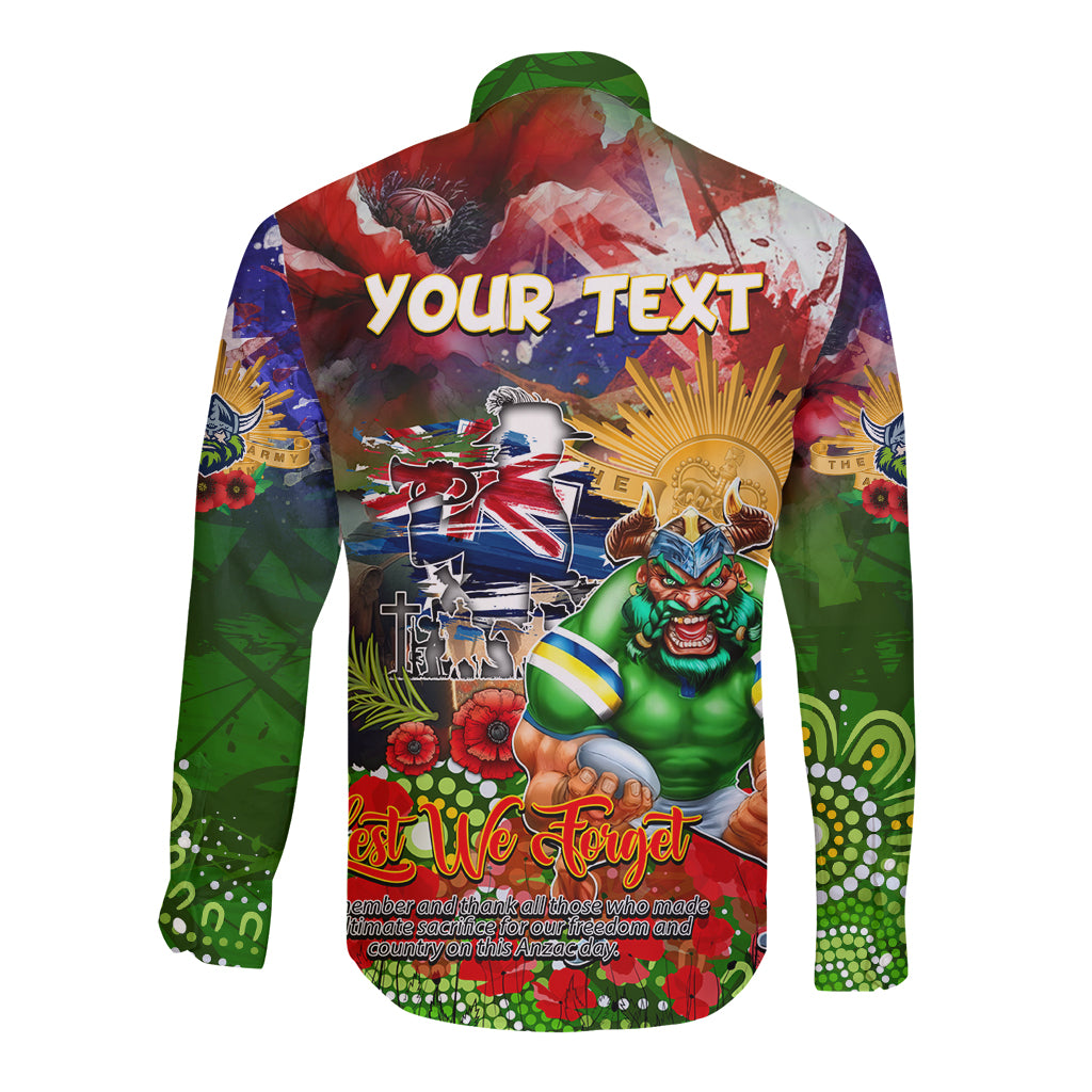 Personalised Australia Rugby Raiders ANZAC Long Sleeve Button Shirt Canberra Scratch Style - Vibe Hoodie Shop